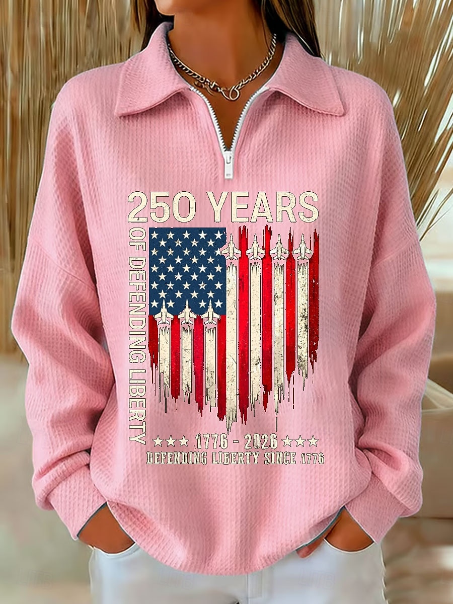 Giorno dell'Indipendenza Anniversario Americano Patriottico Felpa da Donna con Grafica Lettera Stampa Casual Maniche Lunghe Mezzo Zip Abbigliamento Quotidiano Sportivo Blu Nero Rosa Rosso Verde del 2026 a $29.99 –P5