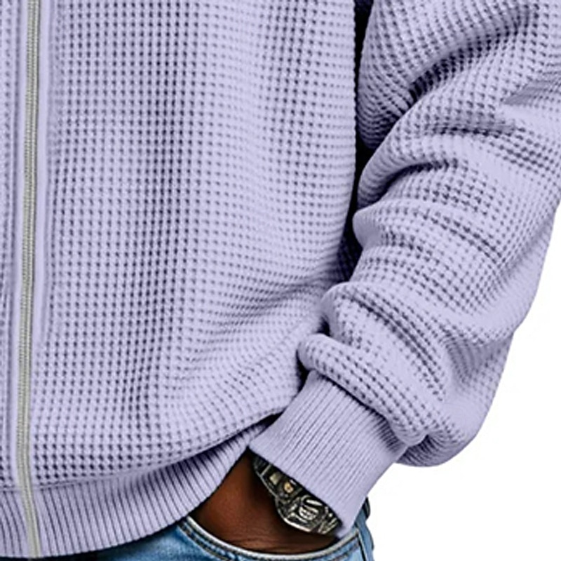Herren Sweatshirt Waffel-Sweatshirt Pullover Kapuzensweatshirt Pullover Sweatshirt mit durchgehendem Reißverschluss Aprikose Schwarz Weiß Hellgrün Armeegrün Stehkragen Einfach Strukturiert Lässig 2026 - $28.99 –P12