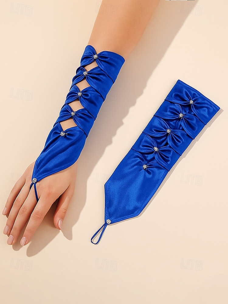 Luvas de cetim de poliéster femininas do Mardi Gras em várias cores design elegante com detalhes em pérolas perfeitas para carnaval e bailes de máscaras de 2026 por $11.99 –P5