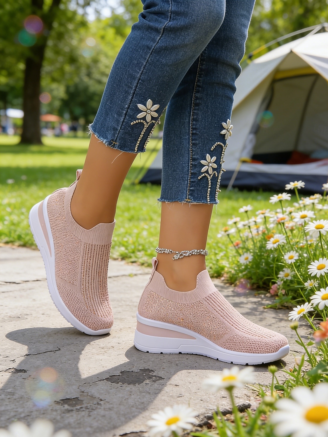 Women's Sparkle Pink Flyknit Platform Sneakers – Stylish Lightweight Knit Shoes for Walking, Shopping, Travel and Daily Wear 2026 - $34.99 –P3