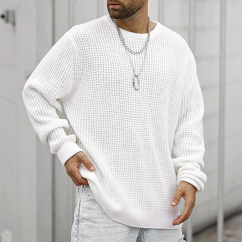 Men's Sweater Pullover Sweater Jumper Ribbed Knit Regular Tops Knitted Slim Fit Plain Crew Neck Knitwear Contemporary Casual Daily Wear Clothing Apparel All Seasons Black White M L XL 2026 - $26.99 –P5