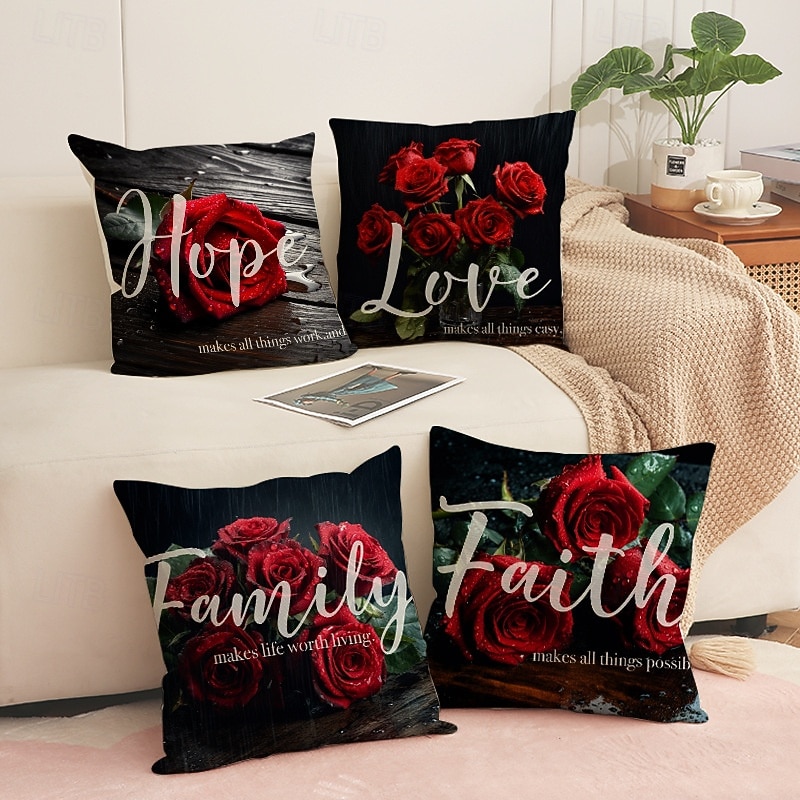 Poszewka na poduszkę z motywem róży na Walentynki, motyw mrocznego zaklęcia, poduszka z nadrukiem czarnej róży, romantyczna sofa &wystrój sypialni, przytulna poduszka do salonu 2026 - $12.99 –P1