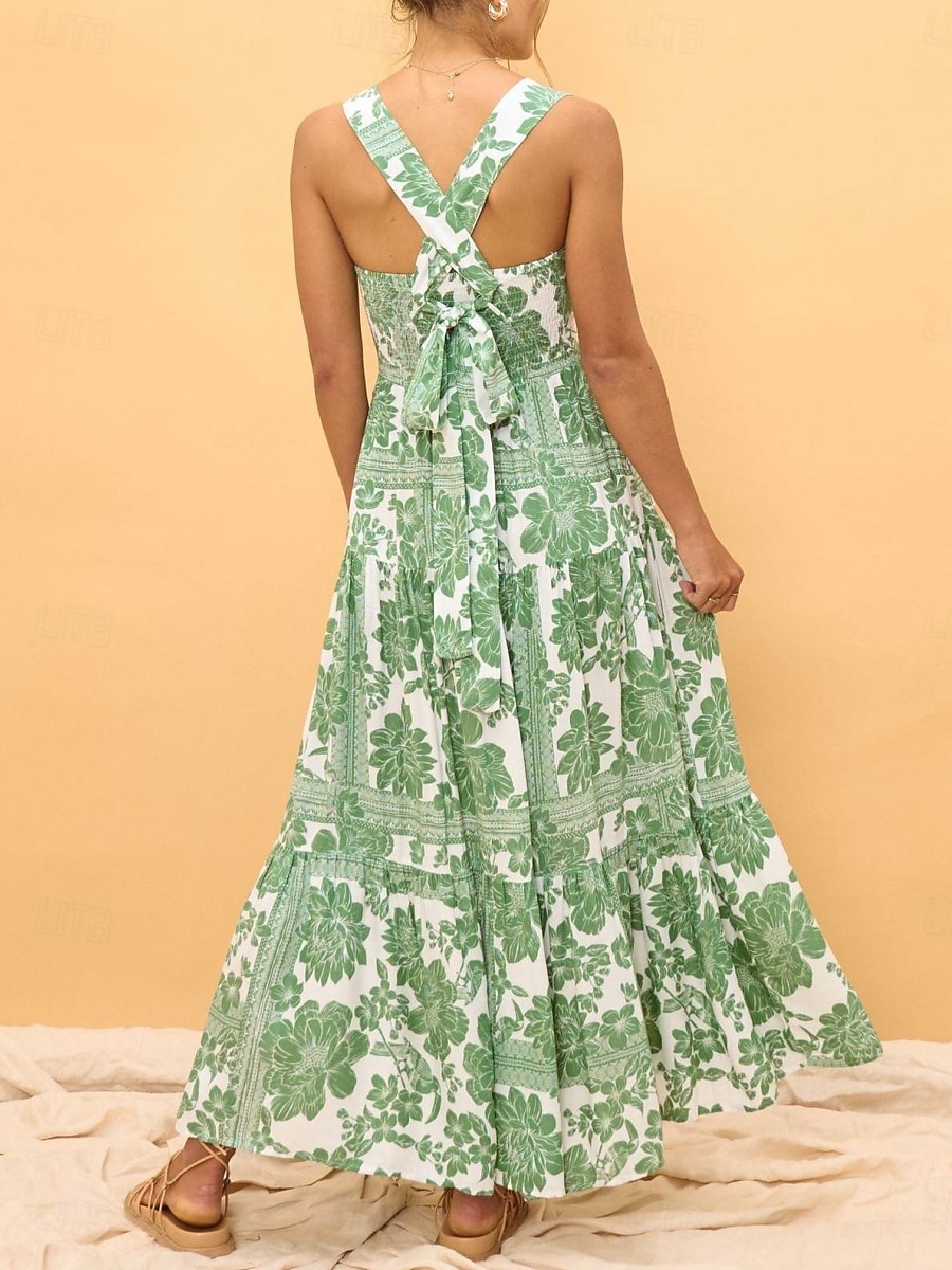 Damskie Sukienka maxi Sukienka A line Sukienka na ramiączkach Urlop Codzienny Na zewnątrz Wyjściowe Luźna Kwiaty Graficzny Bez rękawów Cienkie ramiączka Niebieski Błękit nieba Pomarańczowy Zielony 2026 - $33.99 –P9