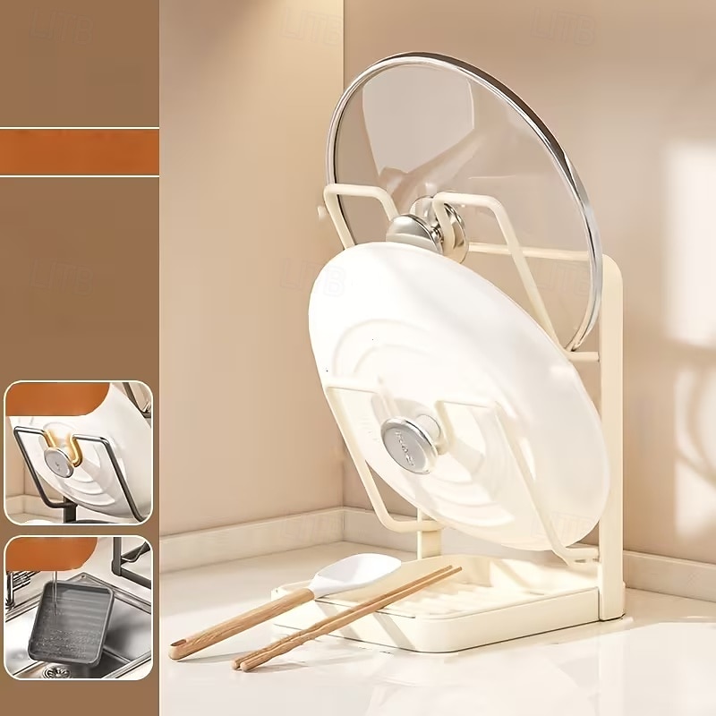 konyhai edényfedő tárolóállvány, edényfedő vágódeszka tartó kivehető csepptálcával, helytakarékos konyhai edényfedő szervező állvány pultra 2026 - $21.33 –P5