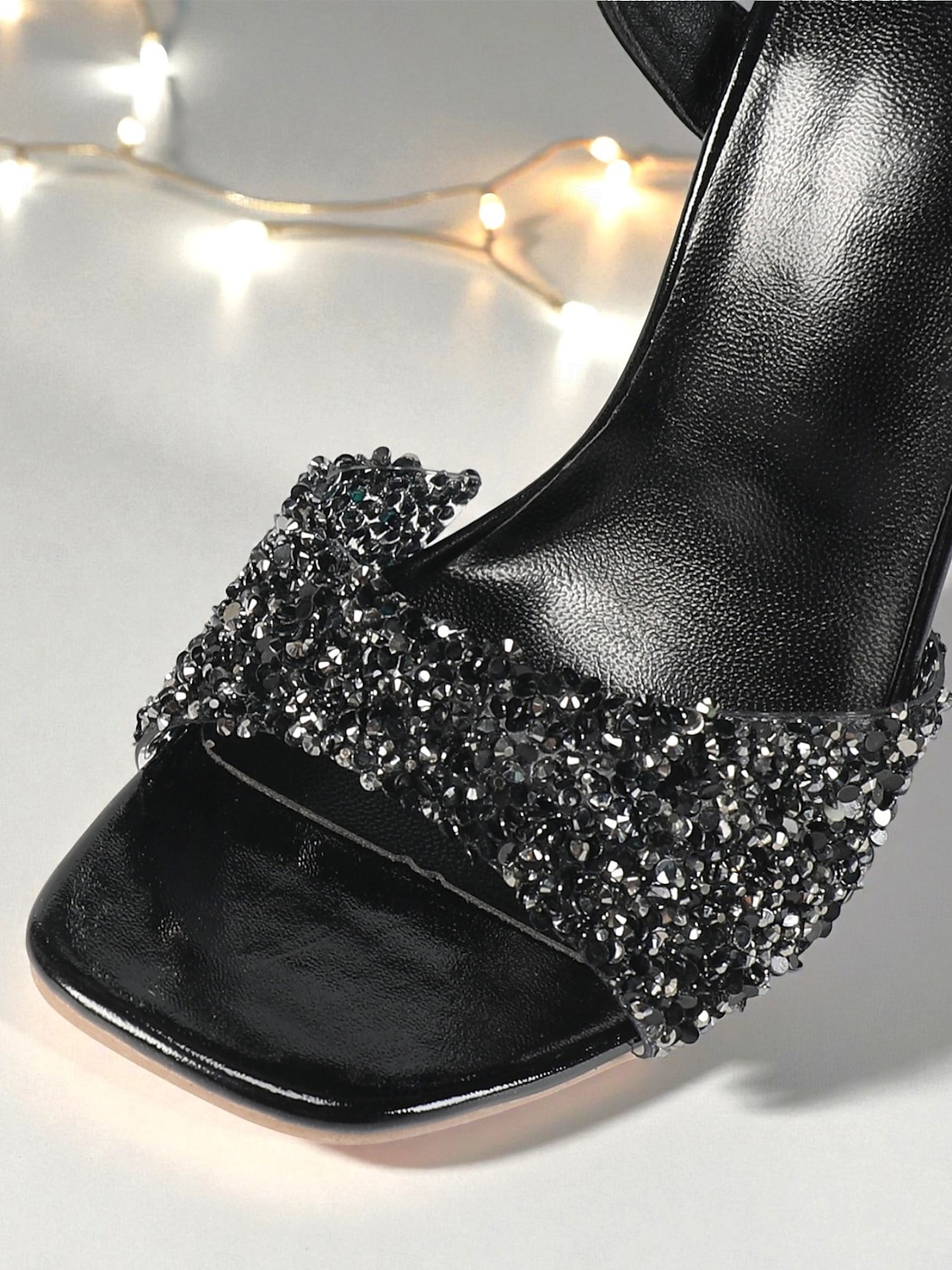sandali da donna con tacco a spillo e glitter neri con cinturino alla caviglia, tacchi da sera aperti per invitati a matrimoni, eleganti e alla moda per matrimoni &scarpe da cocktail party del 2026 a $46.99 –P6