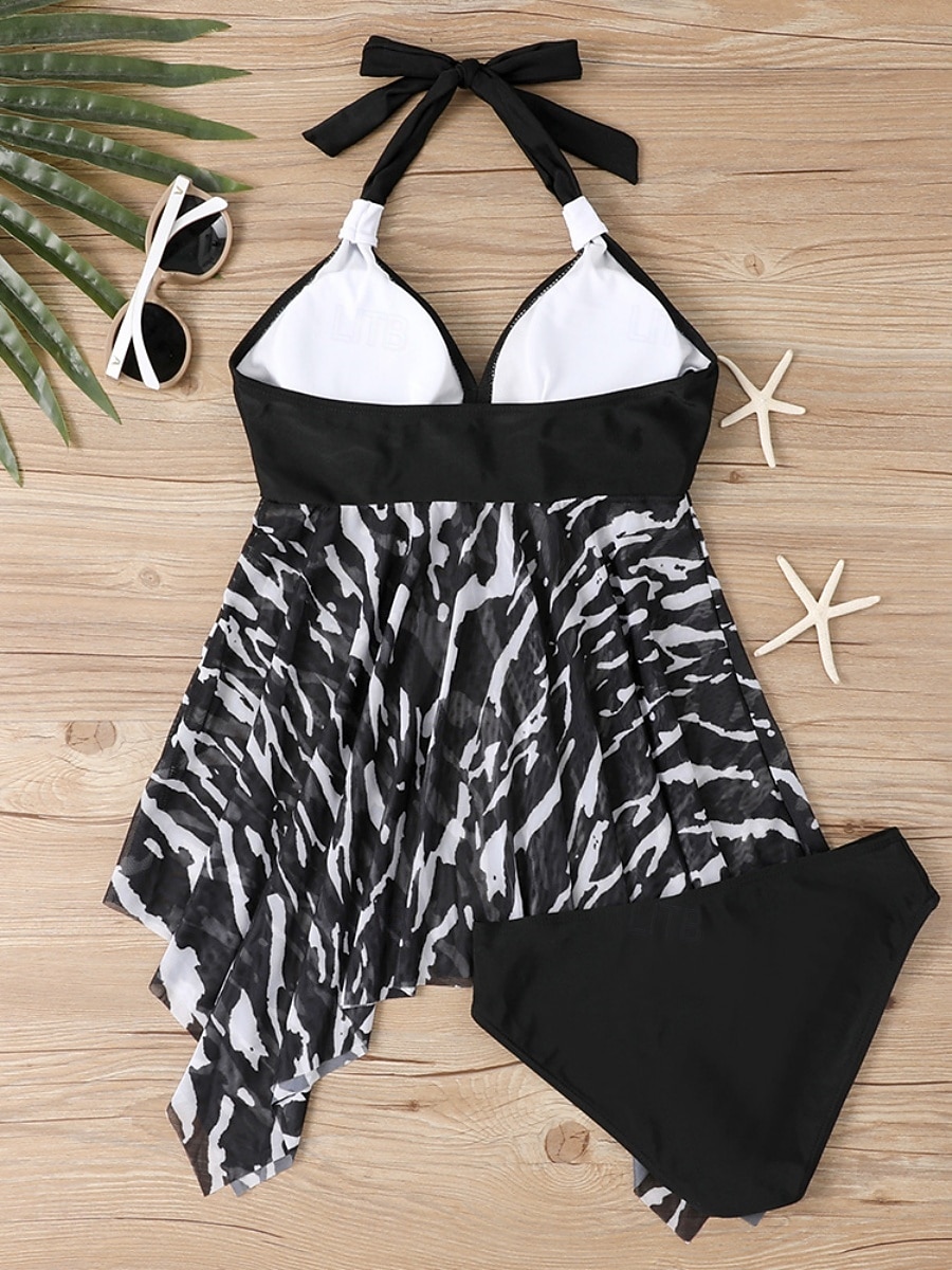 Tankini pour femmes 2 pièces maillot de bain léopard culotte taille haute contrôle du ventre dos nu vacances plage floral en V sans manches de 2026 ? $33.99 –P3