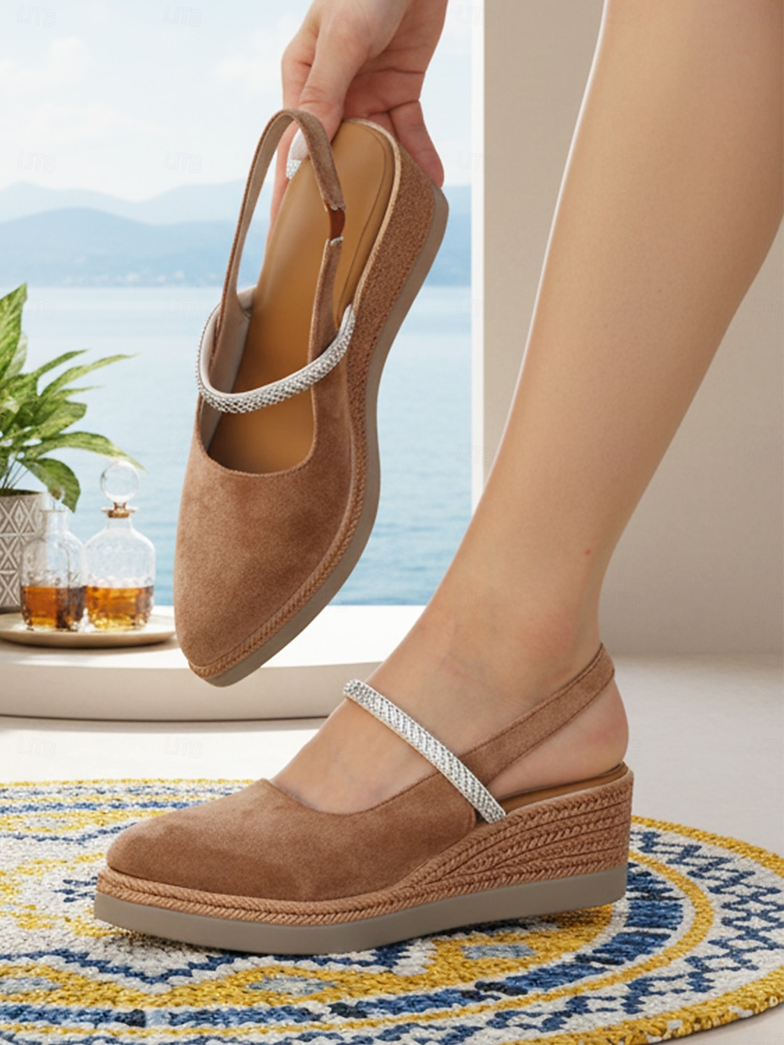 Schwarze Slingback-Keilsandalen für Damen – bequeme Espadrille-Sandalen mit Strassriemen, perfekt für Urlaub, Strand und lässige Sommerausflüge 2026 - $29.99 –P2