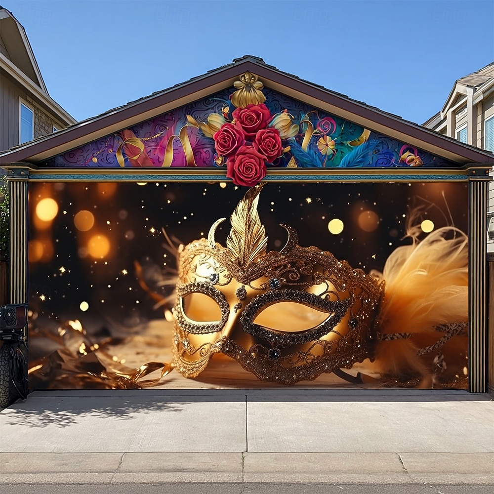 Martedì grasso Copertura per porta del garage Grande appeso Maschera Piume Lusso 3D Da serata All'aperto Sfondi di ripresa Porta d'ingresso Stile Carnevale di Venezia Arredamento per la casa del 2026 a $49.99 –P4