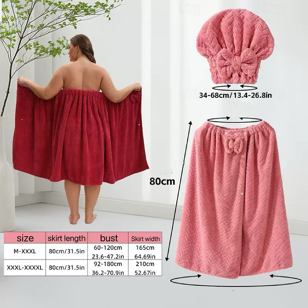 Conjunto de saia de banho plus size ajustável e touca de secagem rápida, roupa de banho confortável e prática, perfeita para depois do banho, à beira da piscina e no chuveiro, secagem rápida e ajuste regulável. de 2026 por $35.99 –P2