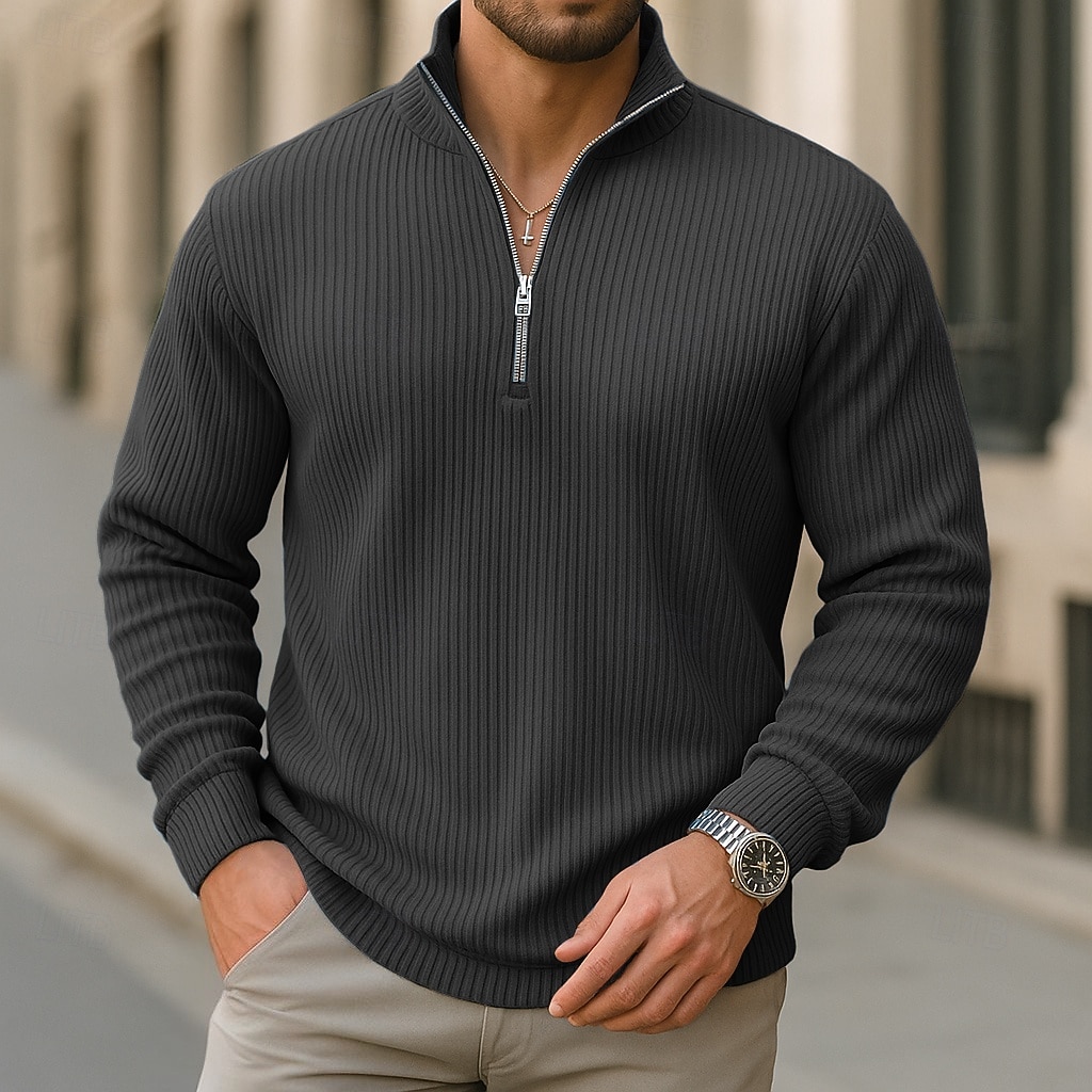 Bărbați Cămasă Corduroy Tricouri polo Casual Stradă Quarter Zip Manșon Lung Modă Modern Culoare solidă Fermoar Cald Toamna iarna Toamnă Primăvara & toamnă Fit regulat Negru Trifoi Albastru Deschis 2026 - $28.99 –P8