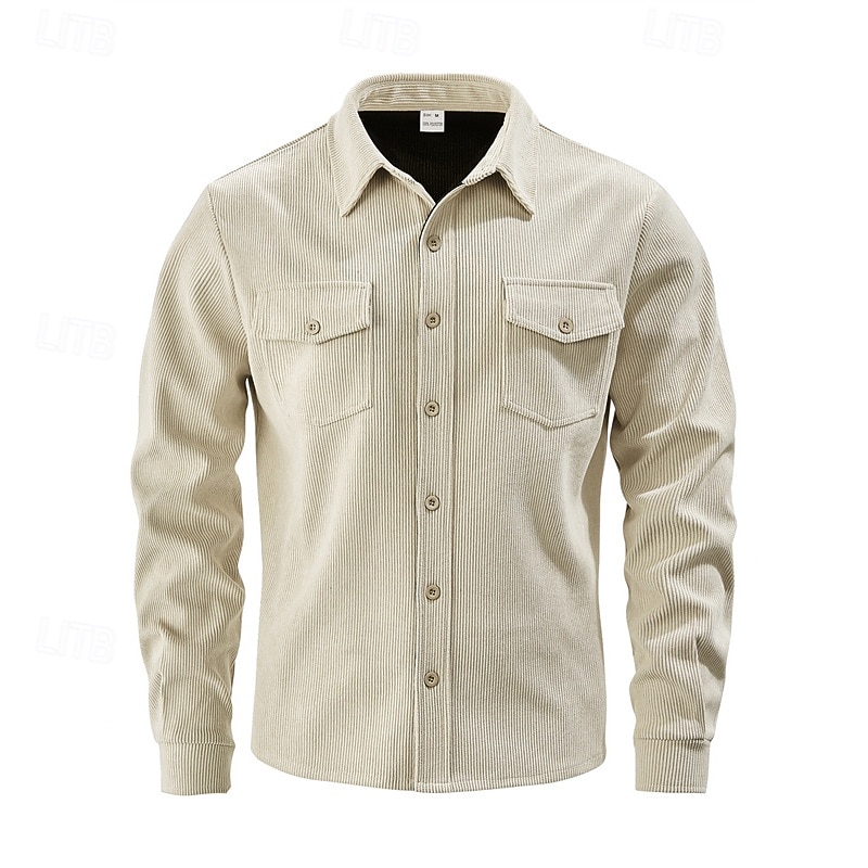 Hombre Camisa Camisa casual Camisa de playa Camisa de Pana Abotonar la camisa Negro Marrón Verde Ejército Albaricoque Gris Manga Larga Color sólido Diseño Diario Vacaciones Bolsillo Ropa Moda Casual 2026 - $36.99 –P12