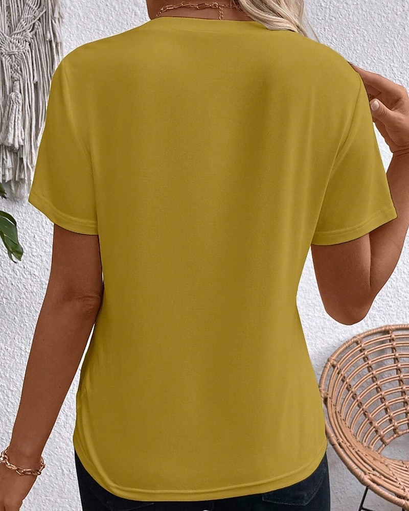 Femmes T-shirt Rayé Classique Occasionnel Manche Courte Col ras du cou Hauts Réguliers Quotidien Sortir Week-end Jaune Vin Vert Gris Été Printemps de 2026 ? $25.99 –P3