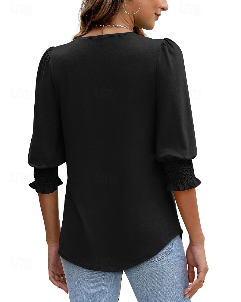 Per donna Maglietta Semplice Casual Manica 3/4 Girocollo Top Regolari Quotidiano Uscire Weekend Blu Nero Bianco Rosso Primavera Autunno del 2026 a $25.99 –P7