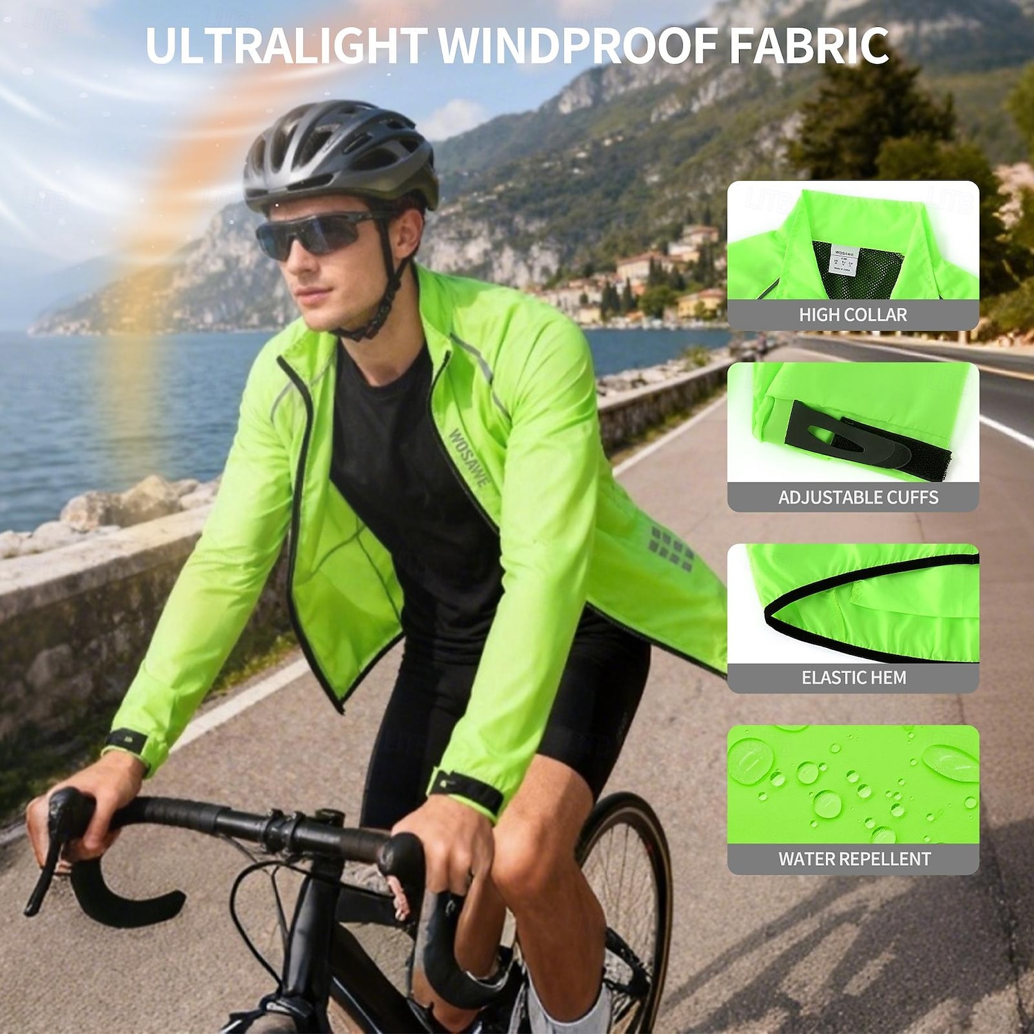 WOSAWE Men's Windbreaker Cycling Jersey Cycling Jacket High Visibility Waterproof Windproof Cycling Bike Jacket Windbreaker Mountain Bike MTB Road Bike Cycling City Bike Cycling Navy Green Black Bike 2026 - $39.99 –P20