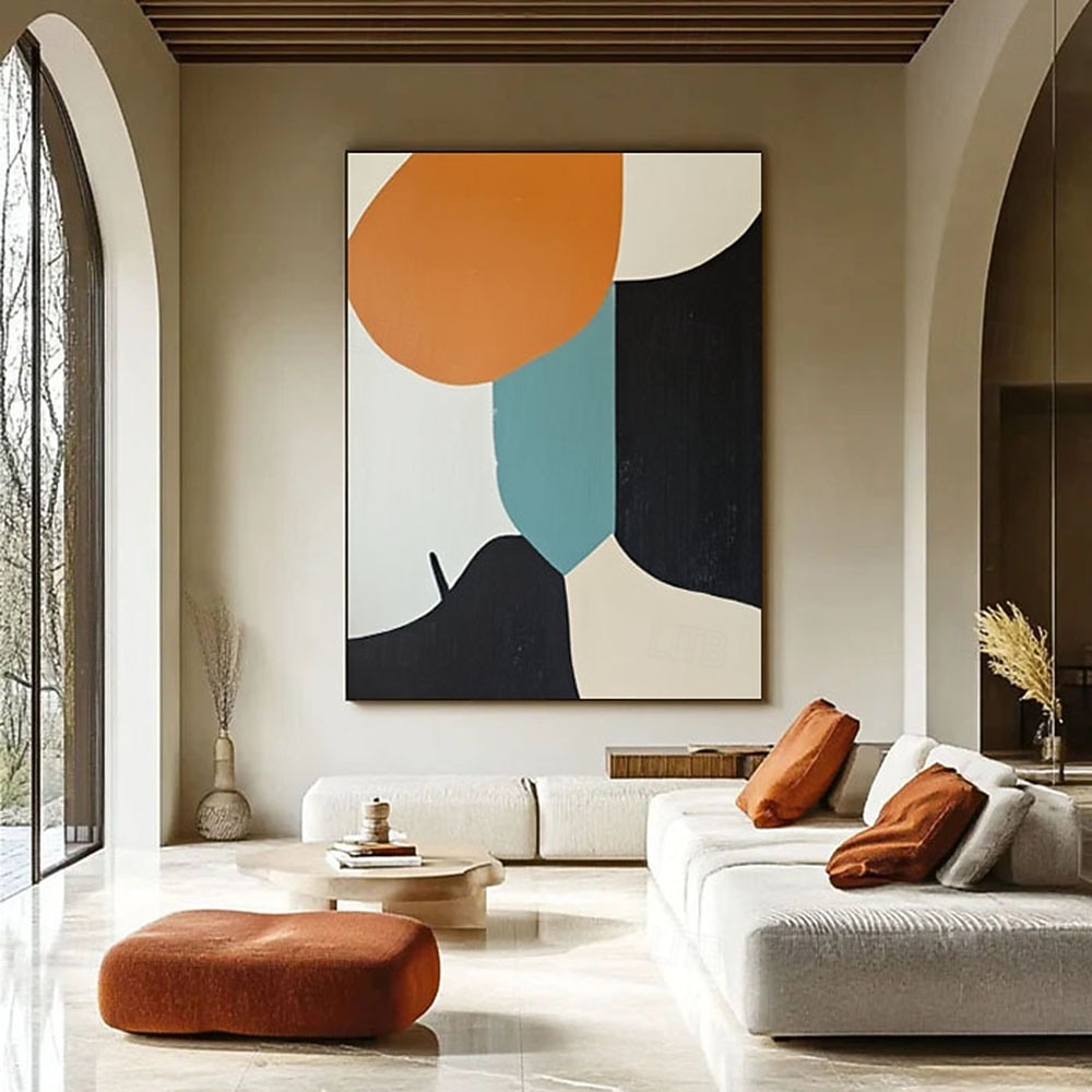 Hand Painted Abstract Minimalist Rounded Shapes Mid-Century Art Painting Colorful Elegant Modern Poster Orange Blue Black White Wall Art 2026 - $116.99 –P1