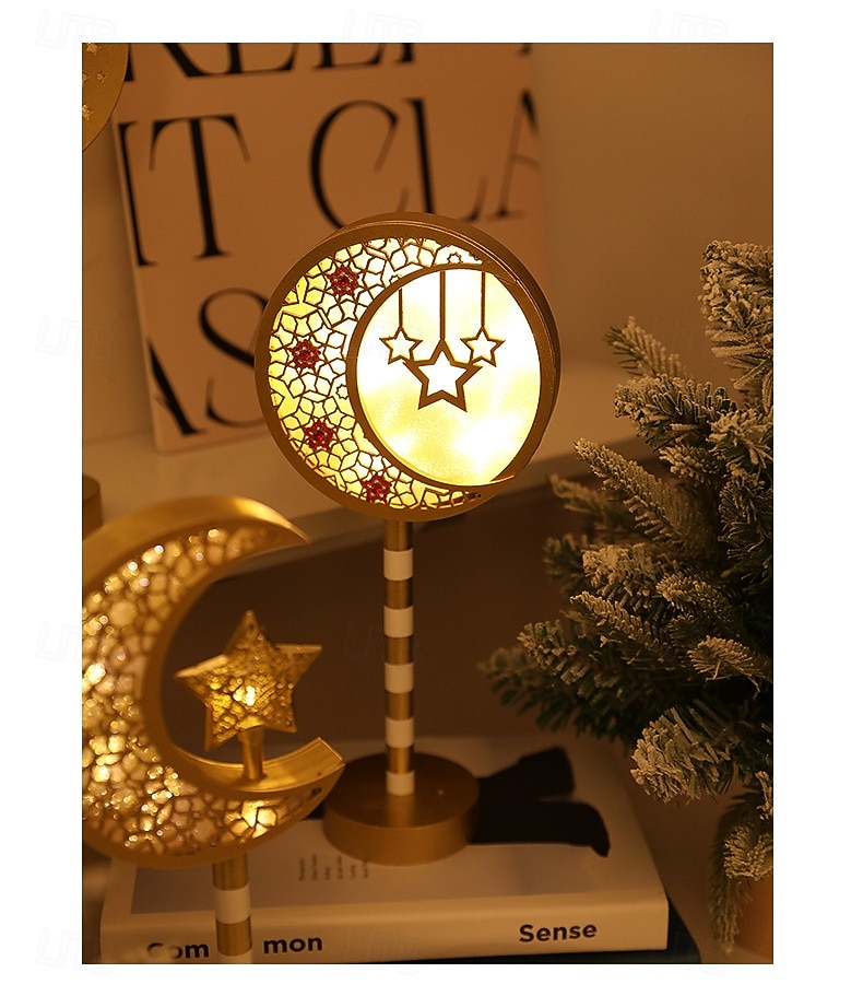 ramadan eid led dekoratív fényjelzés csillag hold vár beltéri hálószoba ünnepi hangulatú függőlámpa aa elemdoboz 30cm magasság 2026 - $13.99 –P10