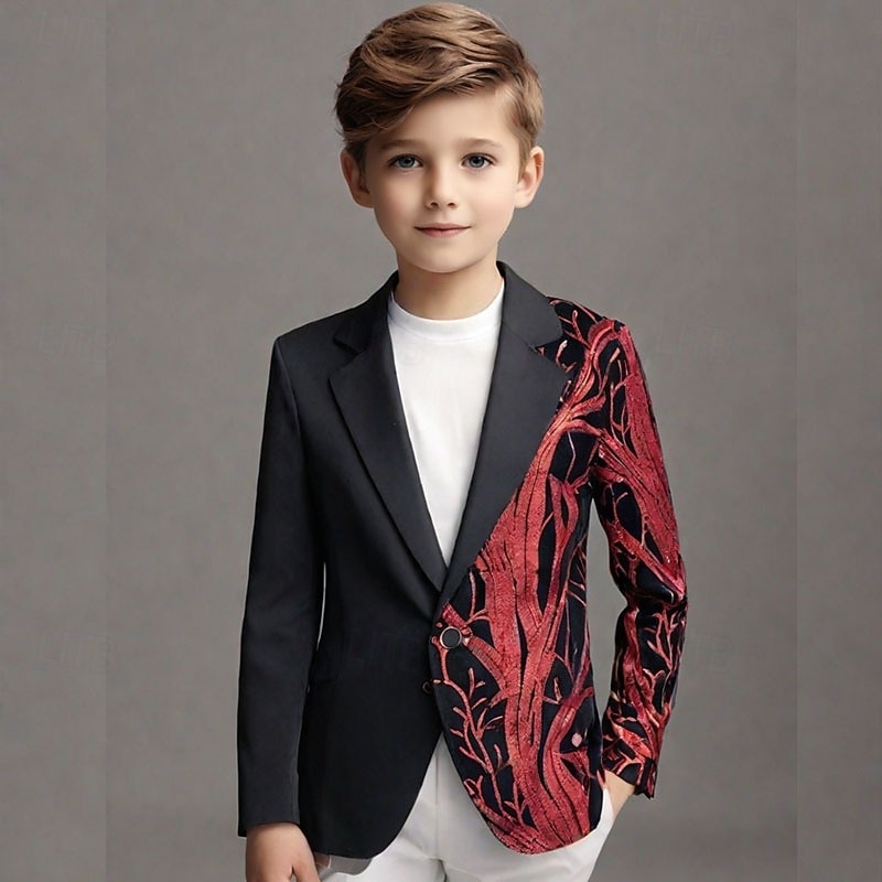 Kids Boys' Blazer Outerwear Sequin Tree Long Sleeve Pocket Buttons Coat Party Fashion Streetwear Cool Blue Red Purple Spring Fall 4-12 Years 2026 - $74.99 –P10