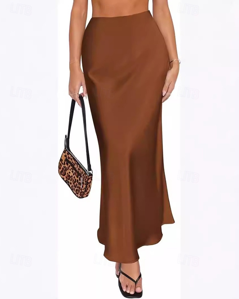 Mujer Elegante Moda Maxi Alta cintura Faldas Plano Frunce Rígido Diario Calle Negro Champaña Verde Ejército Verde Trébol Verano 2026 - $21.99 –P5