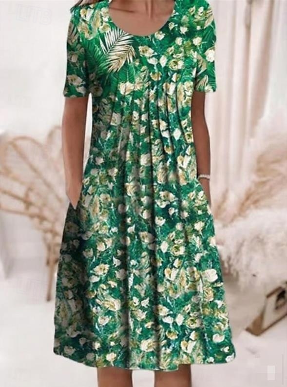 Femmes Robe Midi Robes effet lin Robe fourreau Robe Décontractée Robe d'été Mode Moderne Quotidien Plage Week-end Coupe régulière Fleuri Manche Courte Col ras du cou Bleu Blanche Rouge bleu marine Été de 2026 ? $26.99 –P1