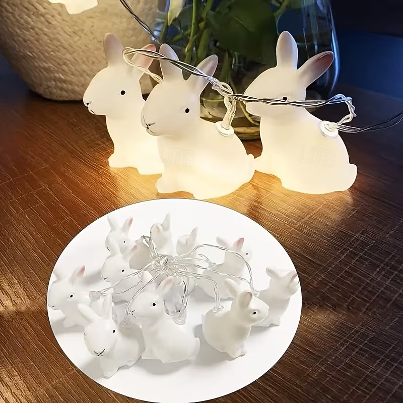 Wielkanocny łańcuch świetlny z bajkowym króliczkiem, 1,5 m, 10 diod LED, zasilany bateriami, do domu, sypialni, balkonu, ogrodu, na święta i imprezy 2026 - $14.49 –P6