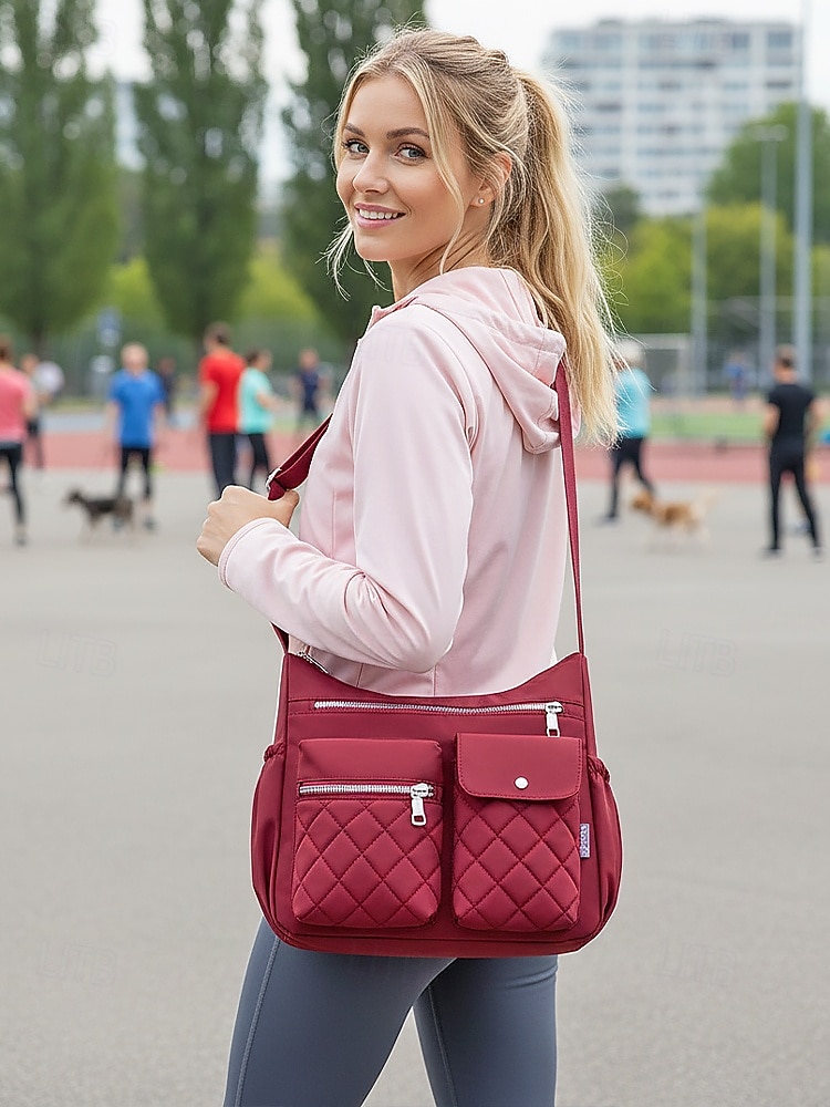 Женская стеганая нейлоновая сумка через плечо с множеством карманов — вместительная водонепроницаемая сумка для путешествий, работы и повседневного использования. 2026 - $26.99 –P3