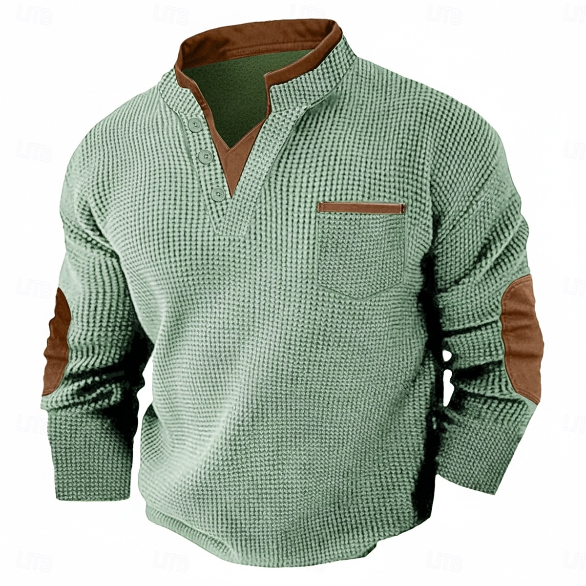 Homme T-shirt gaufré T-shirt Henley gaufré manche longue Col en V Printemps & Automne Couleur Unie Mode Basique Faux deux pièces Occasionnel Rue Sports Bleu Ciel Vert Claire Violet T-shirt haut de de 2026 ? $24.99 –P5