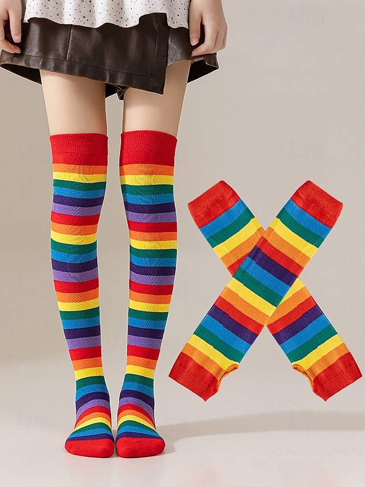 Ensembles de chaussettes et gants à rayures montantes Mardi Gras pour femmes plusieurs couleurs design amusant et coloré parfaits pour le carnaval et les bals masqués de 2026 ? $11.99 –P4