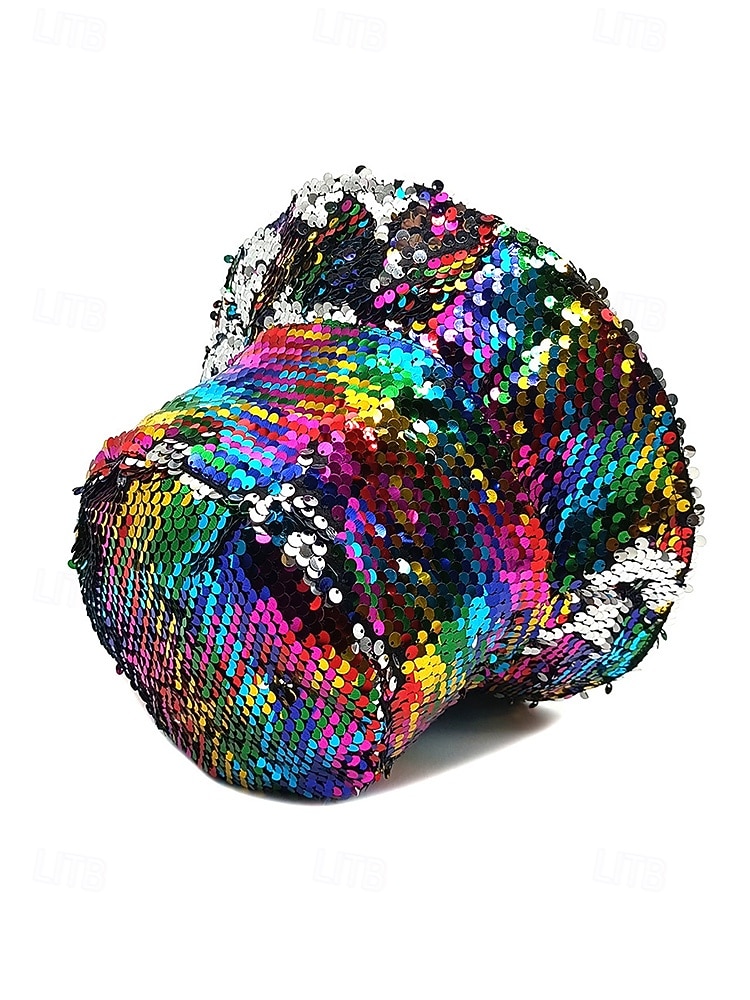 Kvinnors flerfärgad vändbar paljetthatt för Mardi Gras - glänsande diskokostymtillbehör för karneval rave och maskerad 2026 - $14.99 –P7