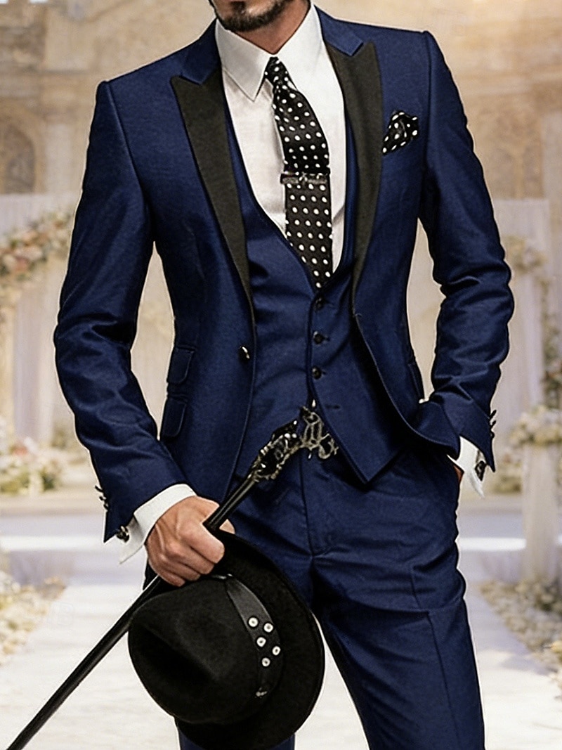 Voor heren Blazer + vest + pantalon Blazer liiketoiminta Werk Feest Modieus Streetwear Herfst Winter Teryleen Kleurenblok Enkele rij knopen Blazer Wit Champagne Lichtgroen Blozend Roze 2026 - $119.99 –P3