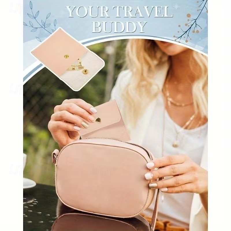 2026年 スナップデザインのPUレザージュエリー収納バッグ10個入り。3.15 x 3.15インチ。リング、ネックレス、様々な色のアクセサリーの収納に最適です。  コレクション – $20.99 –P2