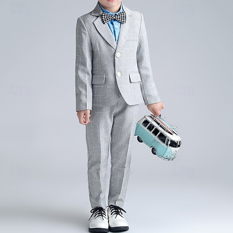 Costume quatre pièces pour garçon d'honneur, avec blazer. & pantalon  &chemises &Costume garçon avec cravate, tenue formelle, décontractée, pour les fêtes en extérieur, mode, basique, à carreaux, de 2026 ? $54.99 –P9