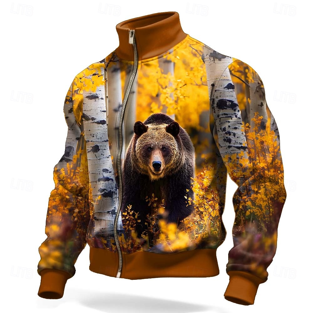 Herren Bär Jacke Pullover Mode Täglich Jagd Stehkragen Outdoor Streetwear Party Blau Orange Orange 2 Reißverschluss Frühling Herbst Designer S M L XL XXL XXXL 2026 - $30.99 –P1