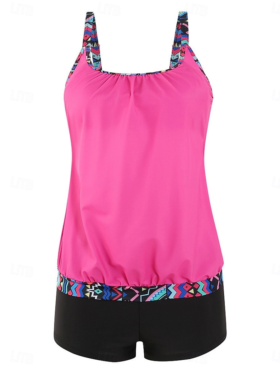 Bañador de tankini de 2 piezas para mujeres leopardo pantalones cortos control de abdomen alta cintura delgado espalda descubierta para vacaciones playa hojas cuello redondo sin mangas 2026 - $33.99 –P8