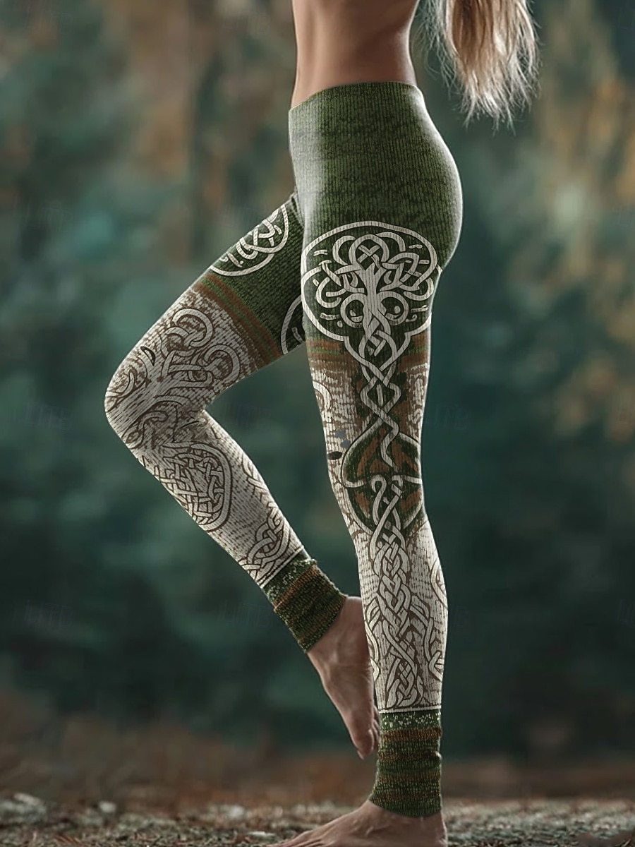 Kvinners Viking Boho Leggings Vintage Etnisk Stil Full Length Høy Midje Grafisk Abstrakt 3D Trykk Hurtigtørking Pusteevne Myk Elastisk Formell Utendørs Ferie Grønn Vår Høst Vinter Slim Fit 2026 - $21.99 –P6