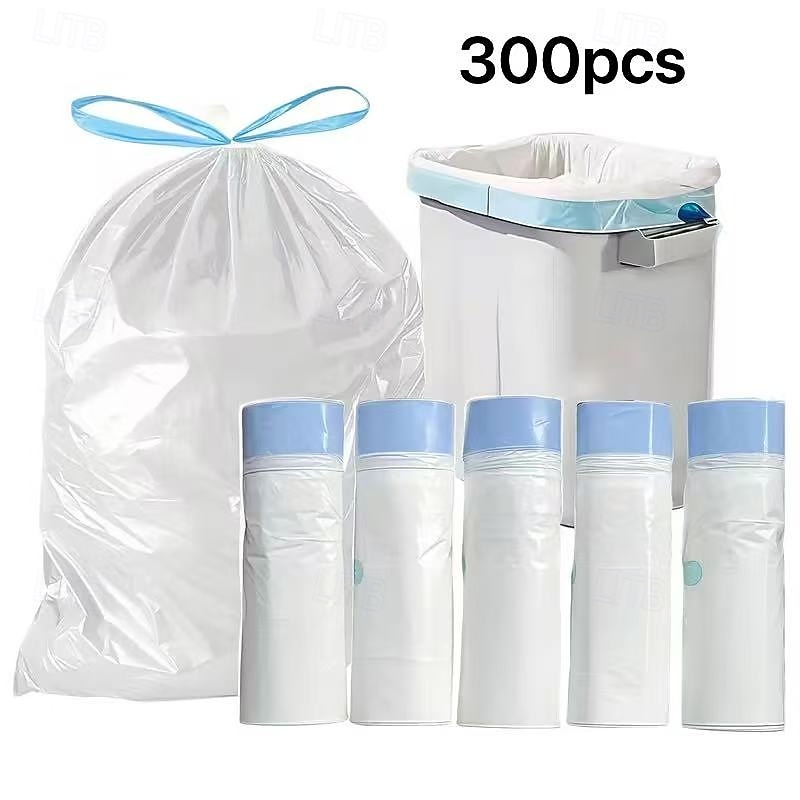 300 kpl erittäin paksuja kiristysnyörillä varustettuja roskapusseja, repeämättömät, hajuja estävät roskapussit, 4–15 gallonan (15–60 l) vakiokoko kotiin, toimistoon ja lemmikkien jätöksiin 2026 - $25.99 –P1