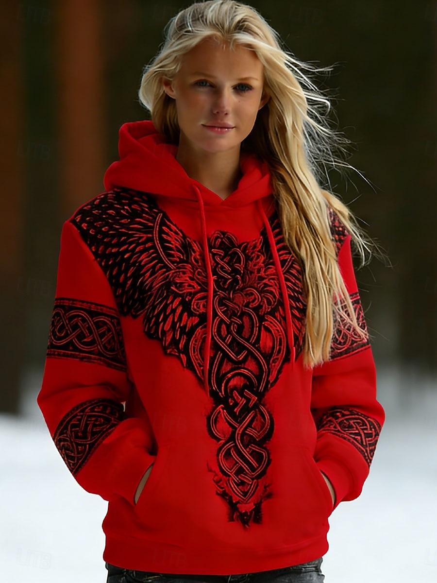 Női Pulóver Hoodie pulóver Nyomtatott Elülső zseb Grafika Mértani Szüret Alkalmi Boho Hosszú ujj Kapucni Normál felsők Utca Hétköznapi Medence Fehér Sárga Rubin Ősz Tél 2026 - $28.99 –P2