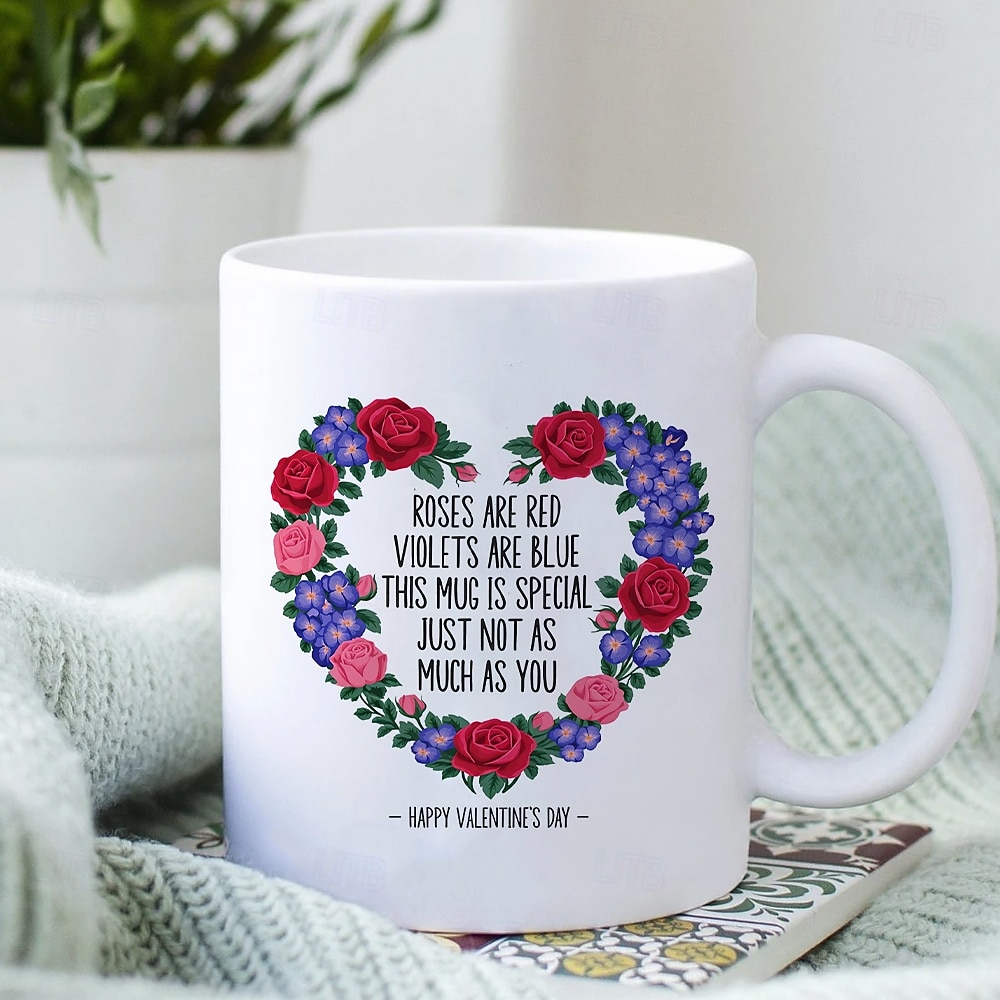 Valentýnský dárkový hrnek s motivem "jsi výjimečný/á" - hrnek na kávu s květinovým vzorem, růžovým a srdíčkem, jedinečný dárek pro milované, romantický keramický hrnek na čaj nebo kávu. 2026 - $16.99 –P5