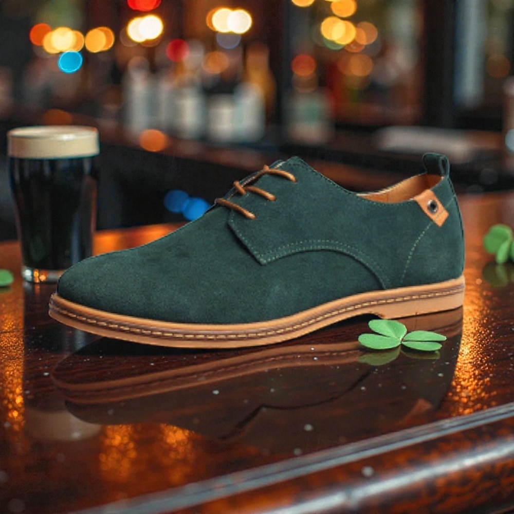 scarpe oxford in pelle scamosciata verde da uomo, scarpe casual morbide e leggere per comfort e stile, perfette per l'uso quotidiano, casual da lavoro, feste e outfit per il giorno di San Patrizio del 2026 a $42.99 –P5