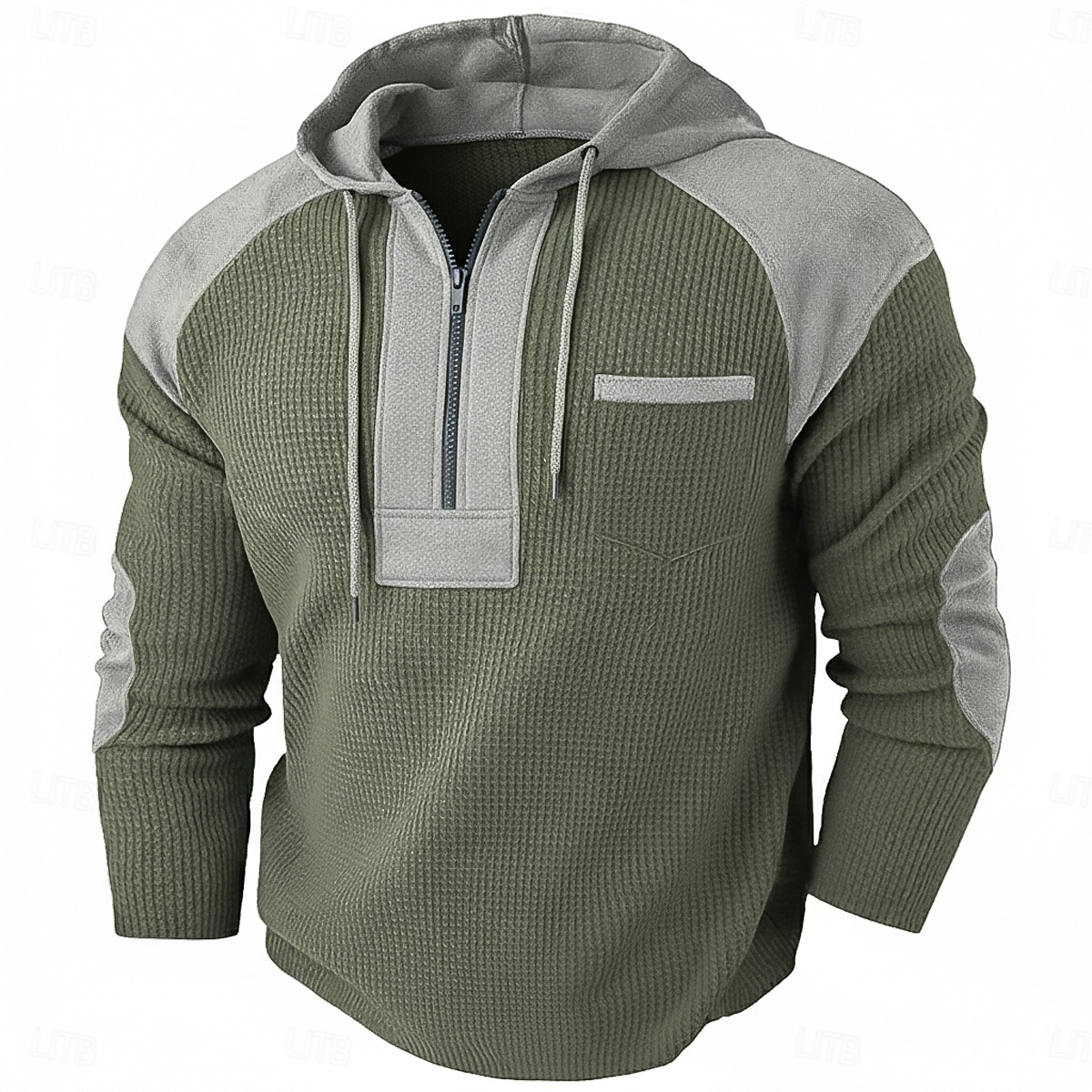 Herren Waffel T-Shirt T Shirt Waffel-Henley-Hemd Herrenhemden mit Ellbogenflicken Langarm Mit Kapuze Zur Seite fahren Halber Reißverschluss Herbst Herbst Winter Einfarbig Farbblock Sportlich 2026 - $24.99 –P2