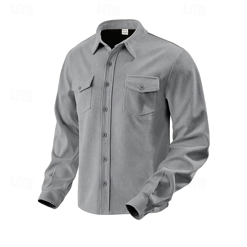 Hombre Camisa Camisa casual Camisa de playa Camisa de Pana Abotonar la camisa Negro Marrón Verde Ejército Albaricoque Gris Manga Larga Color sólido Diseño Diario Vacaciones Bolsillo Ropa Moda Casual 2026 - $36.99 –P11