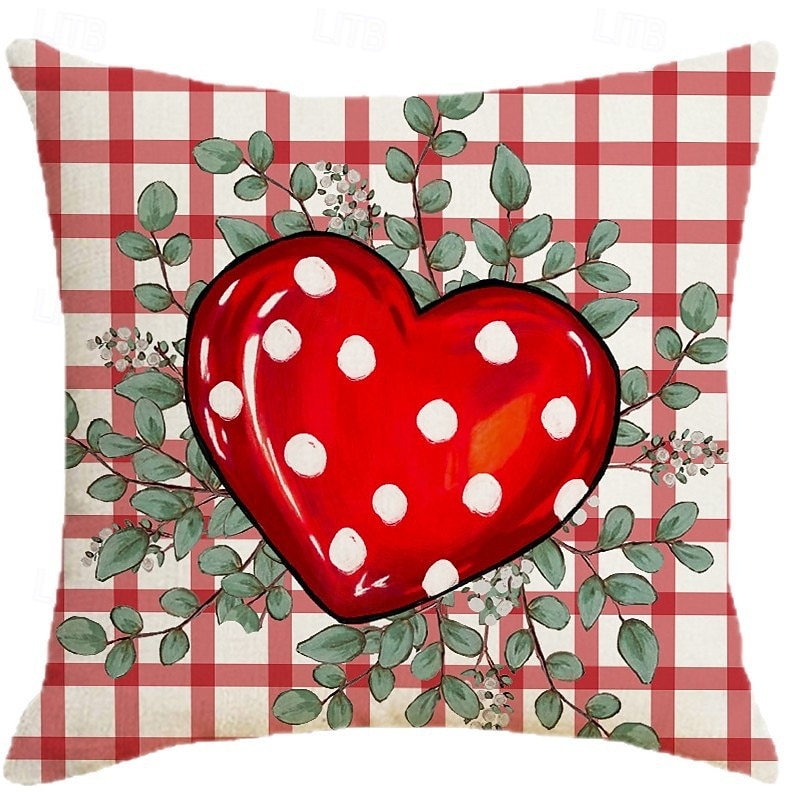 Valentine's Day Set Pillow Linen Plaid Print Heart Design Waist Cushion Decorative Throw Pillow Sofa Cover for Living Room Home Decor Bedside Cushion 2026 - $8.99 –P2