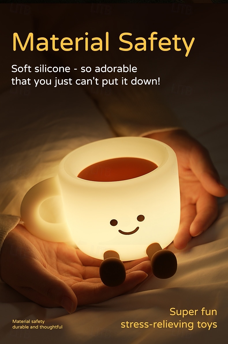 Nachtlampje voor kinderen, nachtlampje in de vorm van een koffiekopje met 7 kleuren en USB-aansluiting, siliconen nachtlampje met 3 dimstanden, nachtlampje voor naast het bed met timer, oplaadbaar nachtlampje voor decoratie, cadeau voor jongens en meisjes 2026 - $23.99 –P7