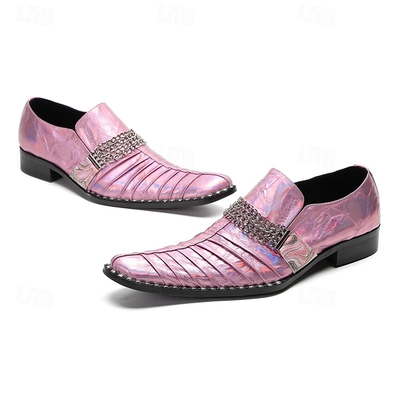 scarpe slip-on da uomo in pelle viola iridescente con dettaglio a catena, scarpe da sposa formali uniche per lo sposo, testimoni dello sposo e feste di matrimonio, calzature eleganti per uno stile da sposa audace del 2026 a $109.99 –P6