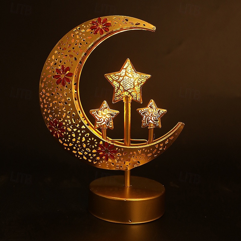 ramadan eid vas fém díszlámpa csillag hold beltéri hálószoba hangulatvilágítás aaa elem 29 * 21cm 2026 - $27.99 –P5