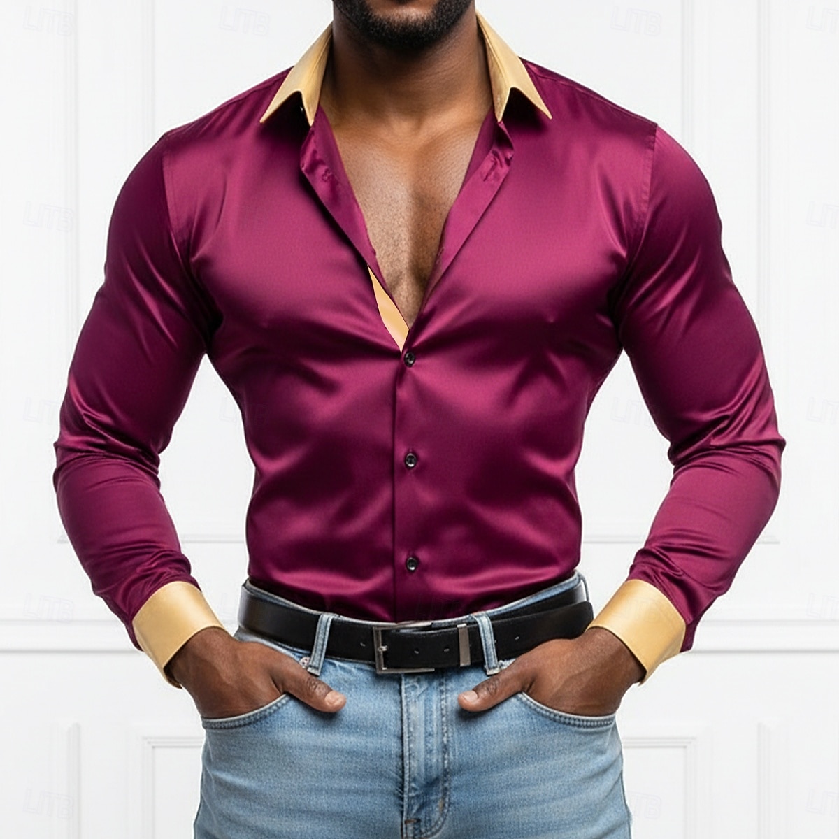 Per uomo Camicia Camicia in raso Camicia casual Camicia con Bottoni Camicia da discoteca Patchwork Quotidiano Vacanza Nero Bianco Vino Verde Manica Lunga Bavero Primavera & Autunno Tutte le stagioni del 2026 a $26.99 –P4