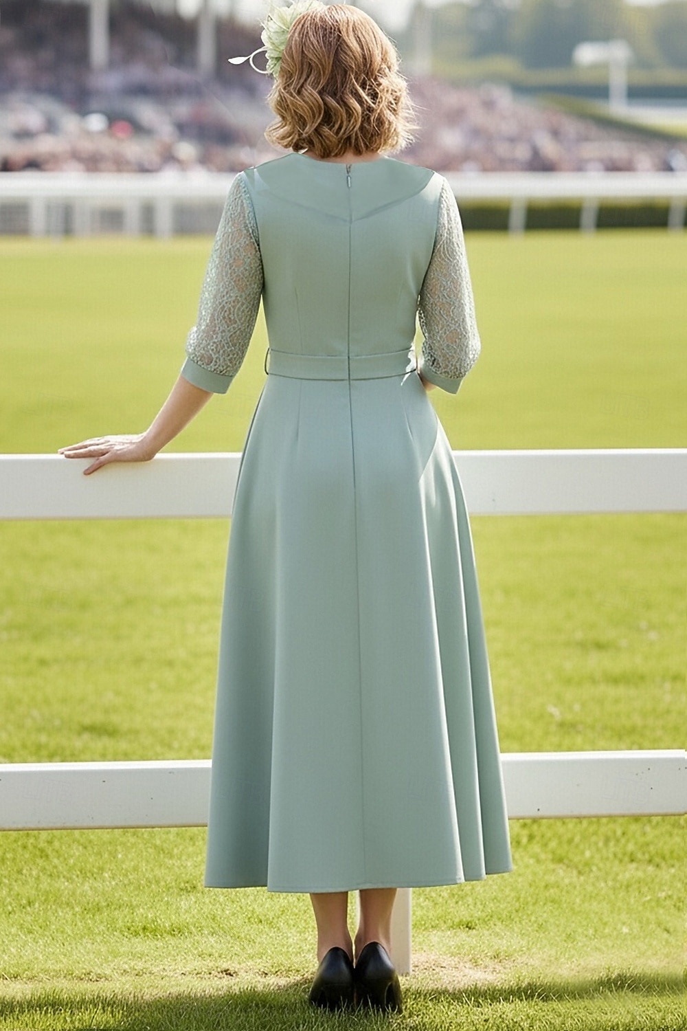 Krój A Do kostki Sukienka Derby Sukienka dla matki panny młodej Rękaw 3/4 W serek Klapa Elegancja Kentucky Derby Rozciągliwa krepa z Kokardki 2026 - $126.99 –P2