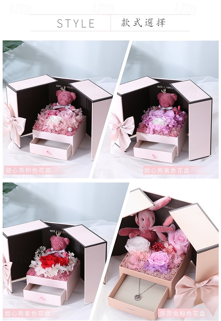 Presentes para mulheres, urso de musgo com rosa vermelha preservada e colar, presentes românticos e eternos para o Dia dos Namorados com caixa de presente, caixa de joias com rosas para mães e de 2026 por $47.99 –P4