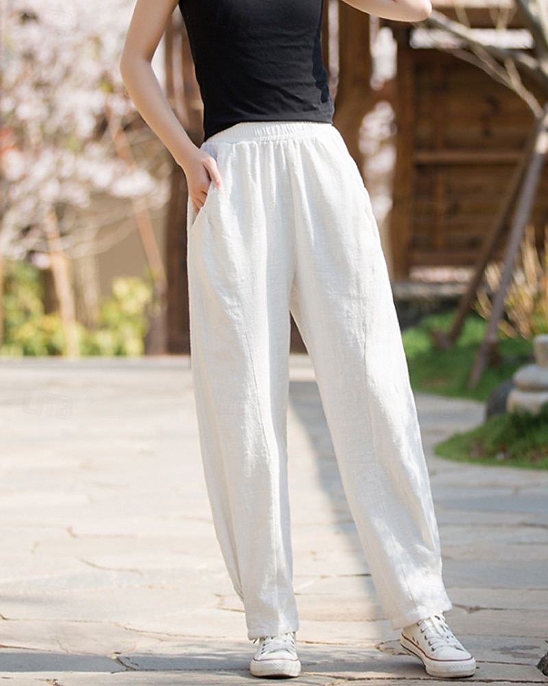 Damen Hose aus Baumwollleinen Chinos Sommerhose Lange Unterhosen Urlaub Streetwear Basic Volle Länge Mittlere Taillenlinie Einfach Tasche Elastischer Bund Bequem Komfort Unelastisch Täglich Outdoor 2026 - $72.99 –P15