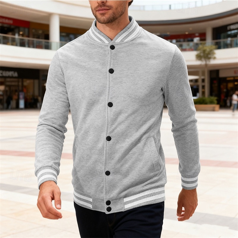 Per uomo Giacca Leggera Giacca Casual Giacca College Casuale Quotidiano Tasca Primavera Autunno A righe Streetwear Elegante Colletto Mao Regolare Nero Rosso Blu marino Blu reale Grigio chiaro Giacca del 2026 a $34.99 –P3