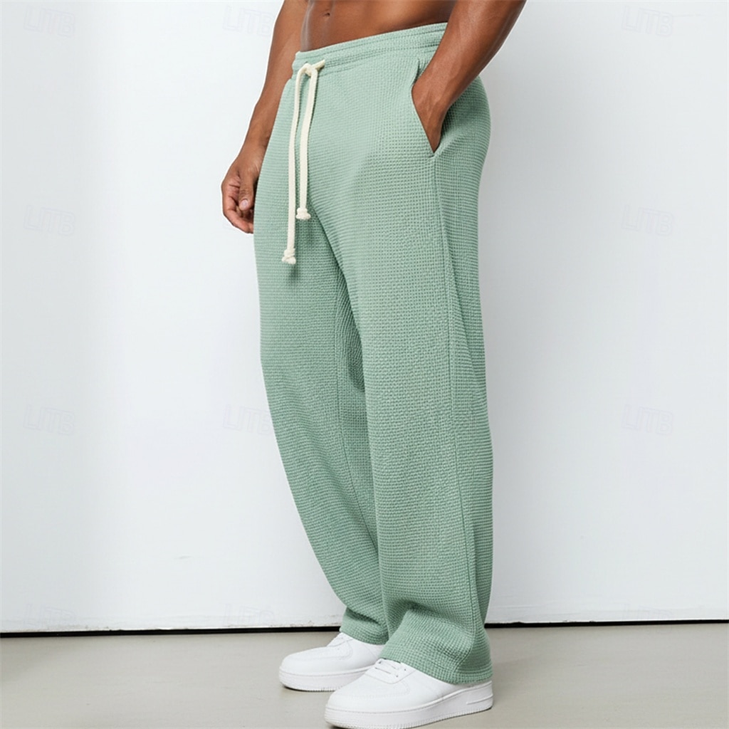 Men's Waffle Sweatpants Trousers Casual Pants Straight Leg Sweatpants Drawstring Plain Comfort Breathable Full Length Casual Daily Outdoor Vacation Fashion Purple Brown Micro-elastic 2026 - $25.99 –P7
